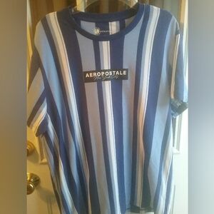 Aeropostale Navy and White Striped Tee - XL